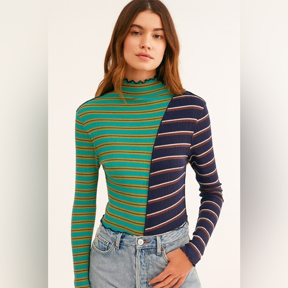 We The Free Tops - NWOT We the Free Striped Color Block Mock-neck Long Sleeve